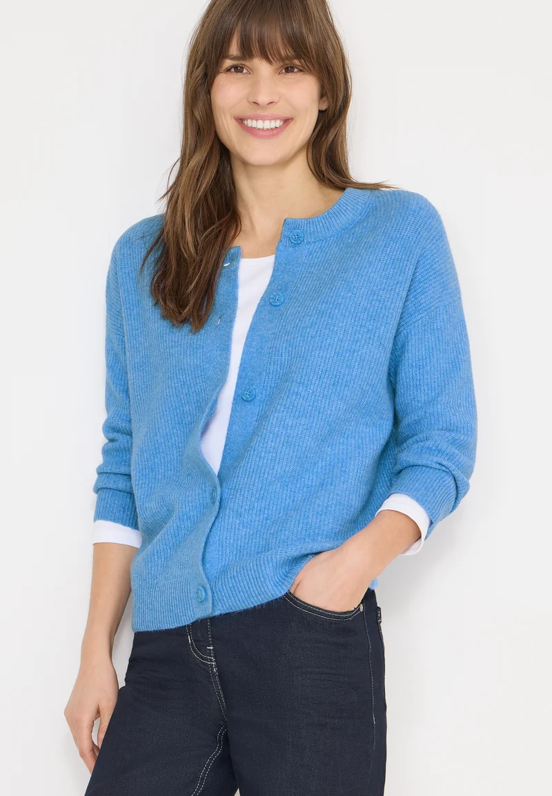 TOS_Short Cardigan, fountain blue melange
