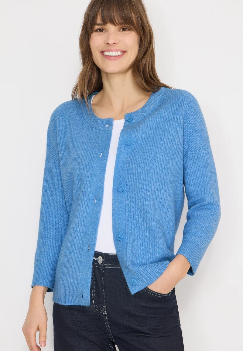 TOS_Short Cardigan, fountain blue melange
