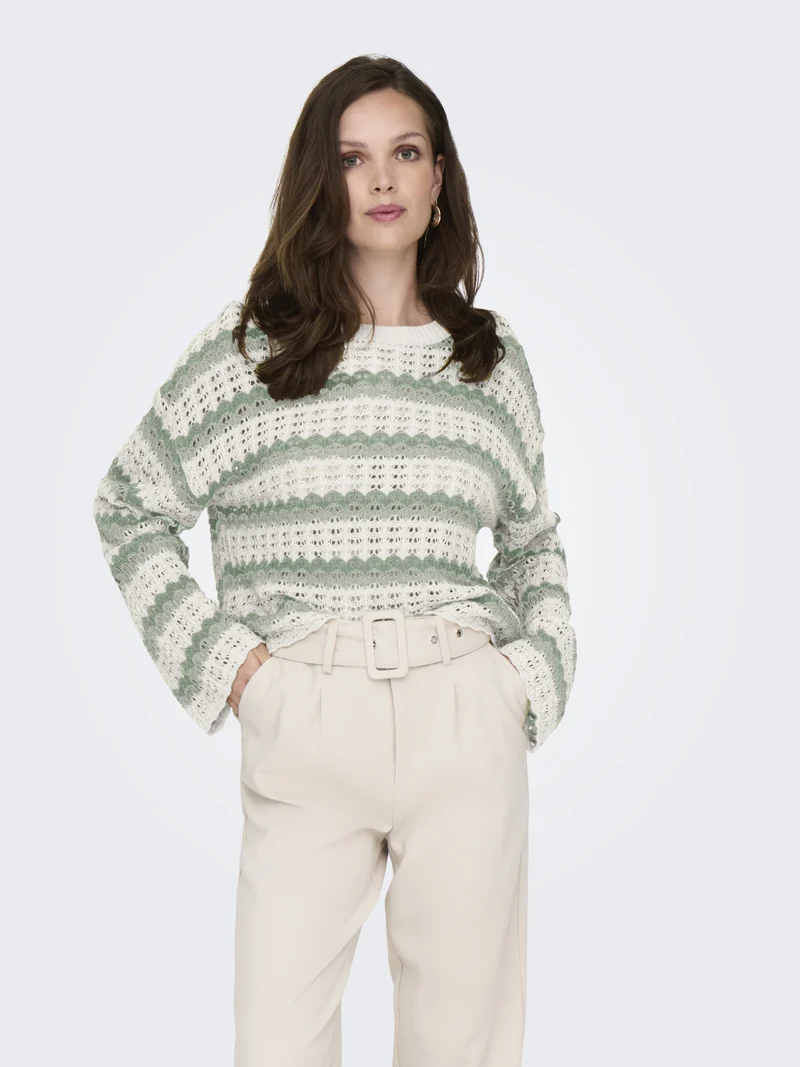 ONLASA LS O-NECK KNT NCA, Birch/Laurel Wreth/Jadeite