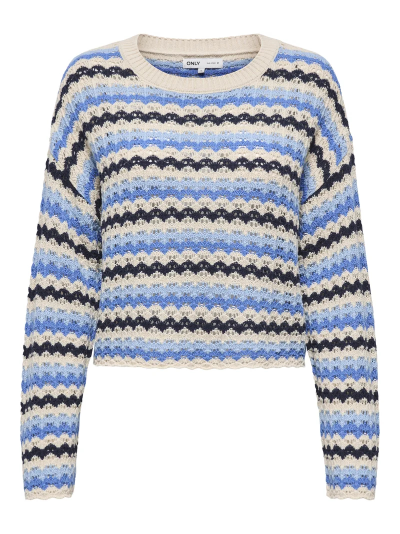 ONLASA LS O-NECK KNT NCA, Birch/Ultramarine/Soft Chambray/Nav
