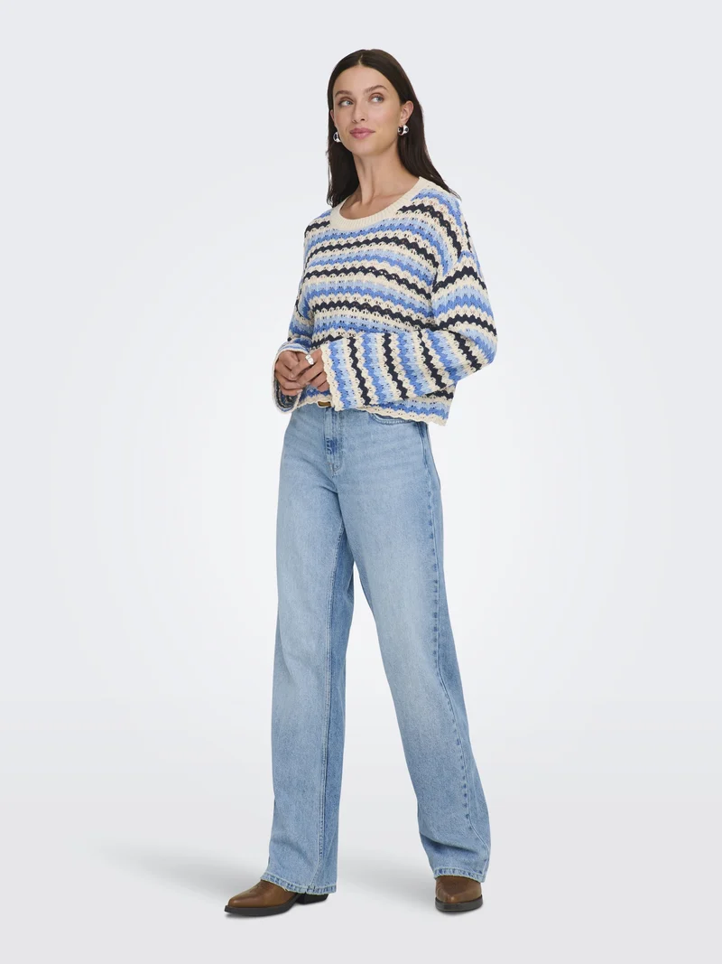 ONLASA LS O-NECK KNT NCA, Birch/Ultramarine/Soft Chambray/Nav