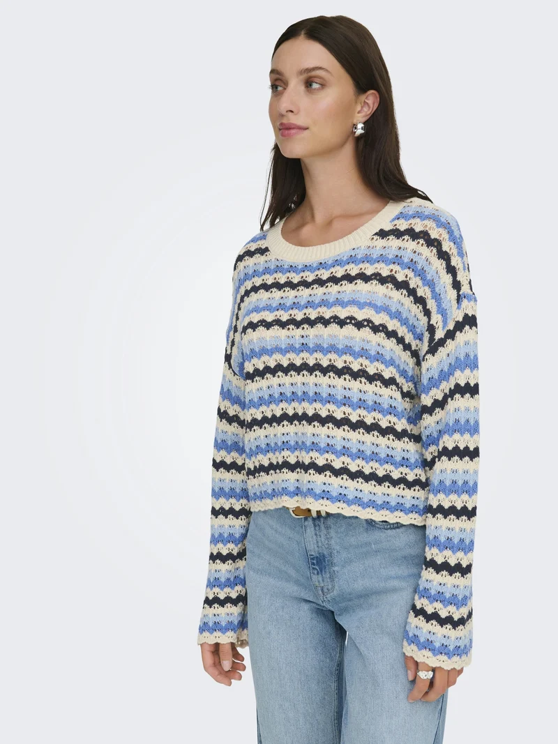 ONLASA LS O-NECK KNT NCA, Birch/Ultramarine/Soft Chambray/Nav