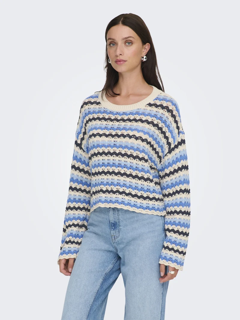 ONLASA LS O-NECK KNT NCA, Birch/Ultramarine/Soft Chambray/Nav