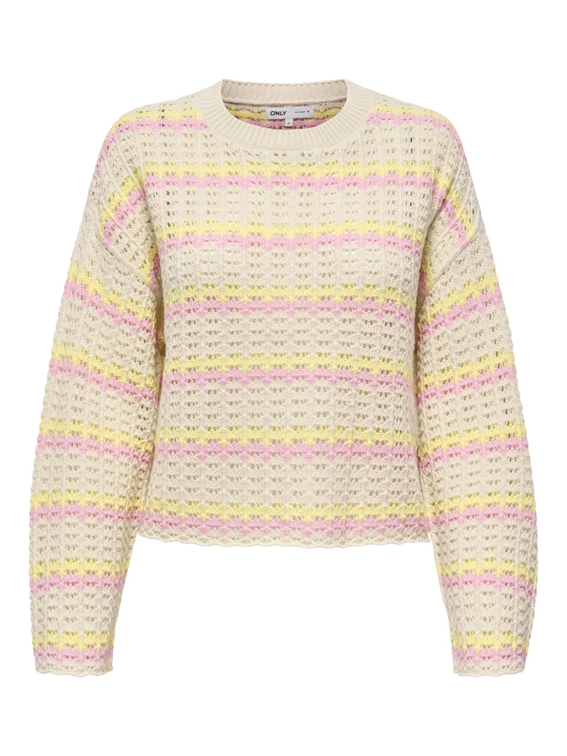 ONLASA LS O-NECK KNT NCA, Birch/Sunlight/Romance Rose