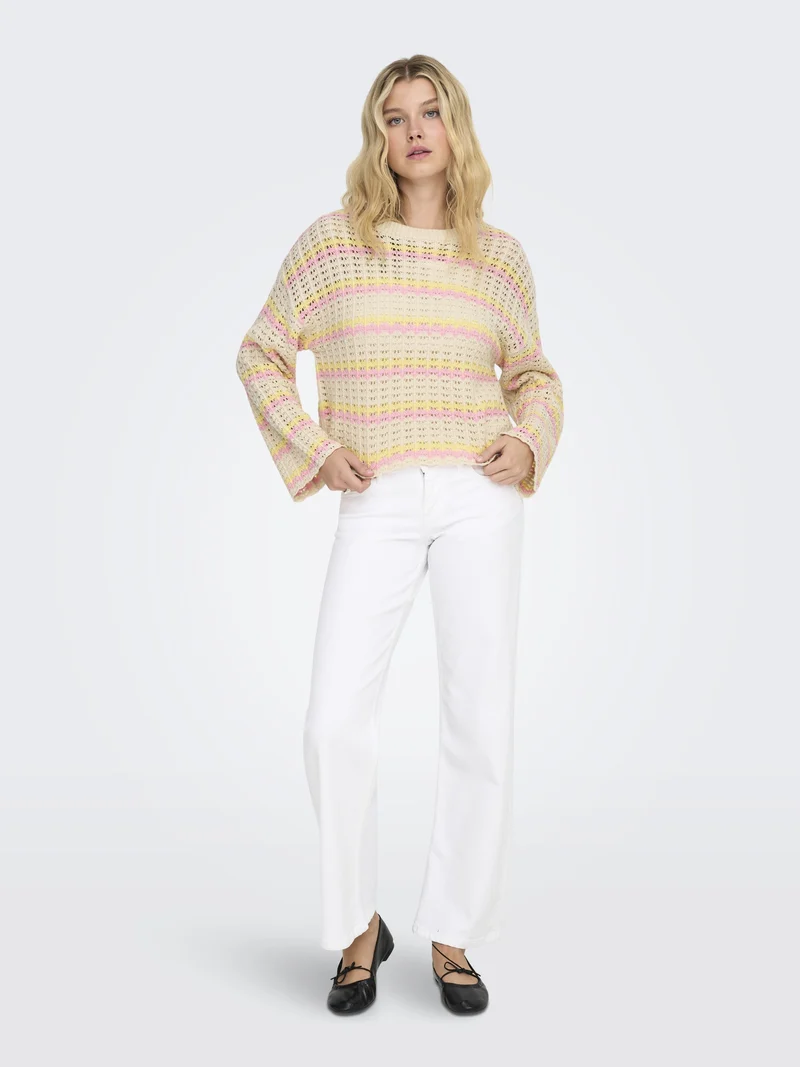 ONLASA LS O-NECK KNT NCA, Birch/Sunlight/Romance Rose