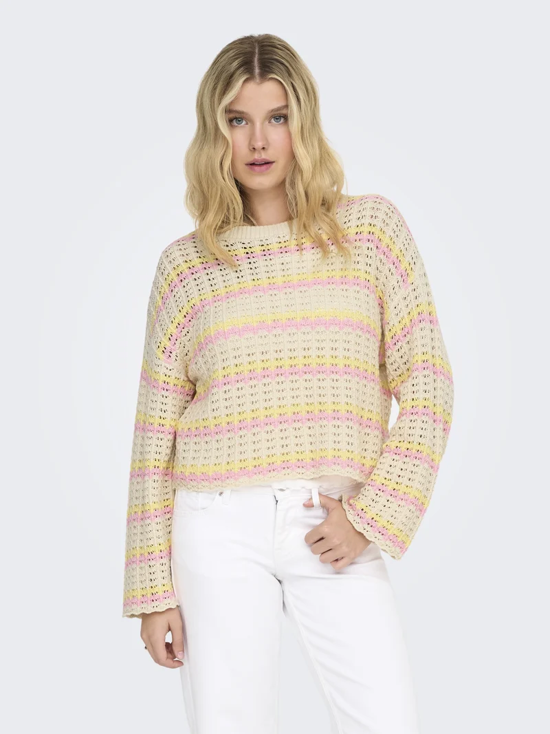 ONLASA LS O-NECK KNT NCA, Birch/Sunlight/Romance Rose