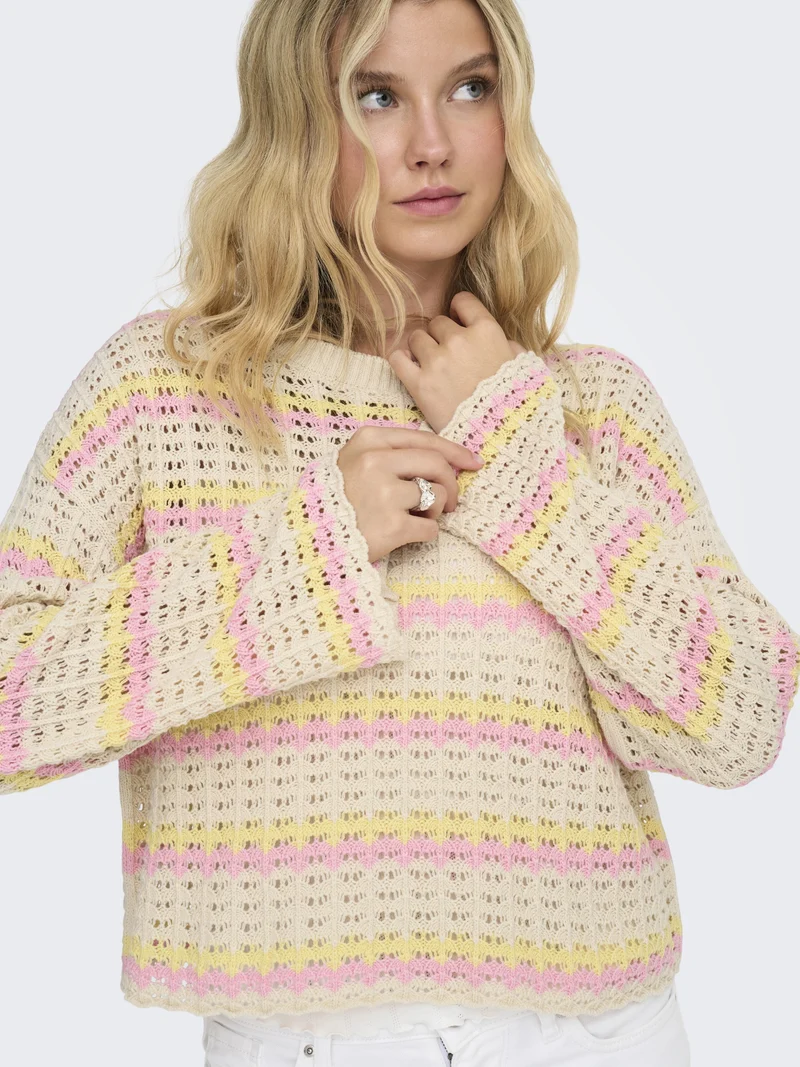 ONLASA LS O-NECK KNT NCA, Birch/Sunlight/Romance Rose