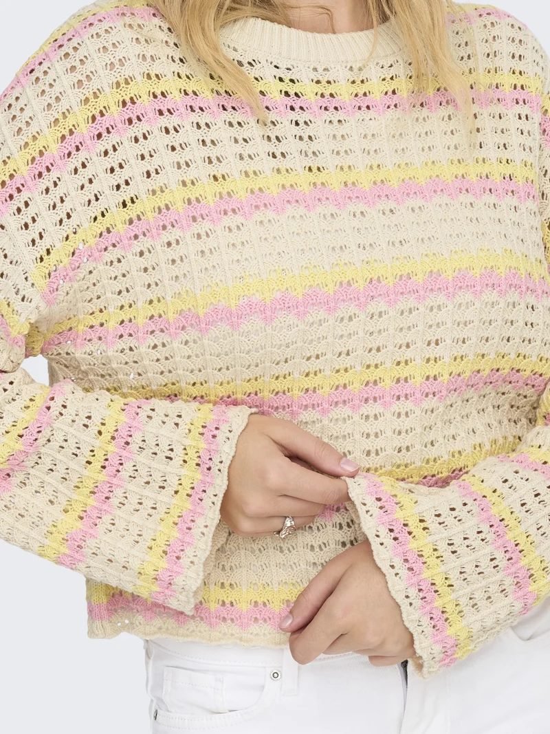 ONLASA LS O-NECK KNT NCA, Birch/Sunlight/Romance Rose