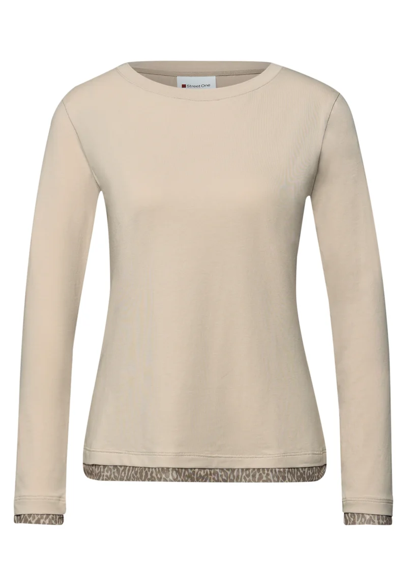 shirt w.printed mesh cuffs, cotton beige