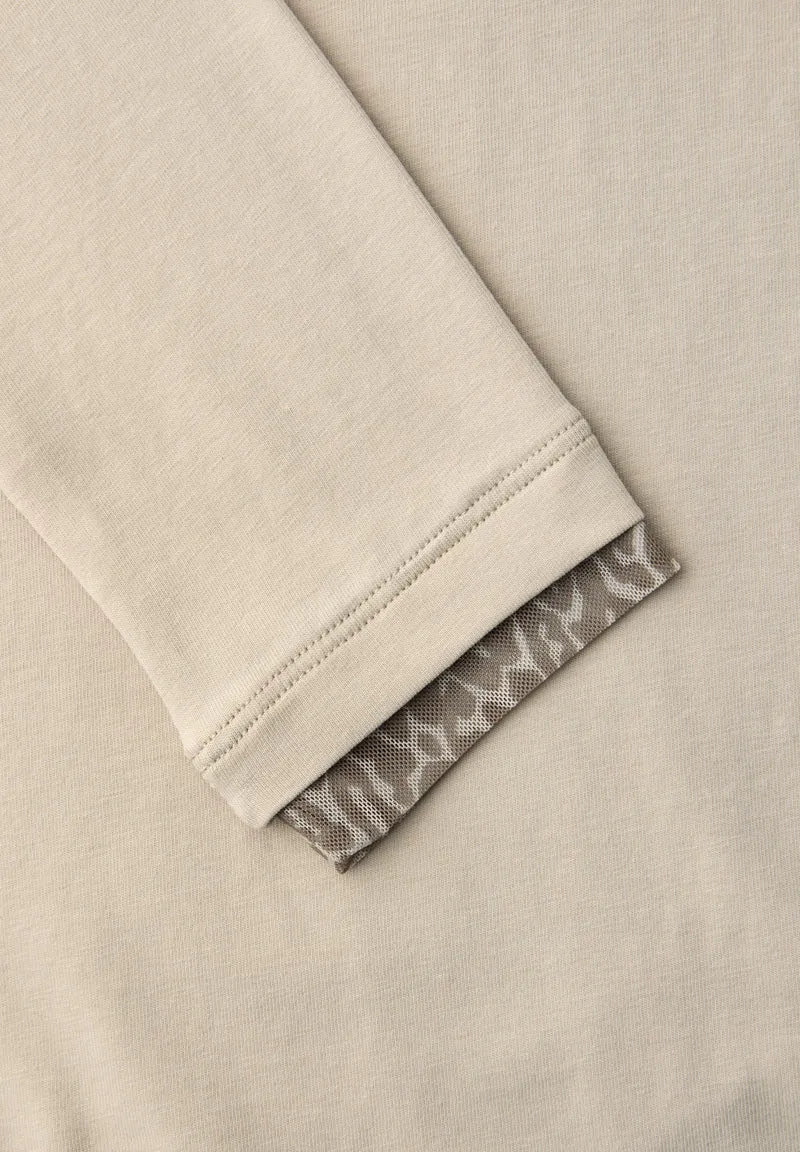 shirt w.printed mesh cuffs, cotton beige