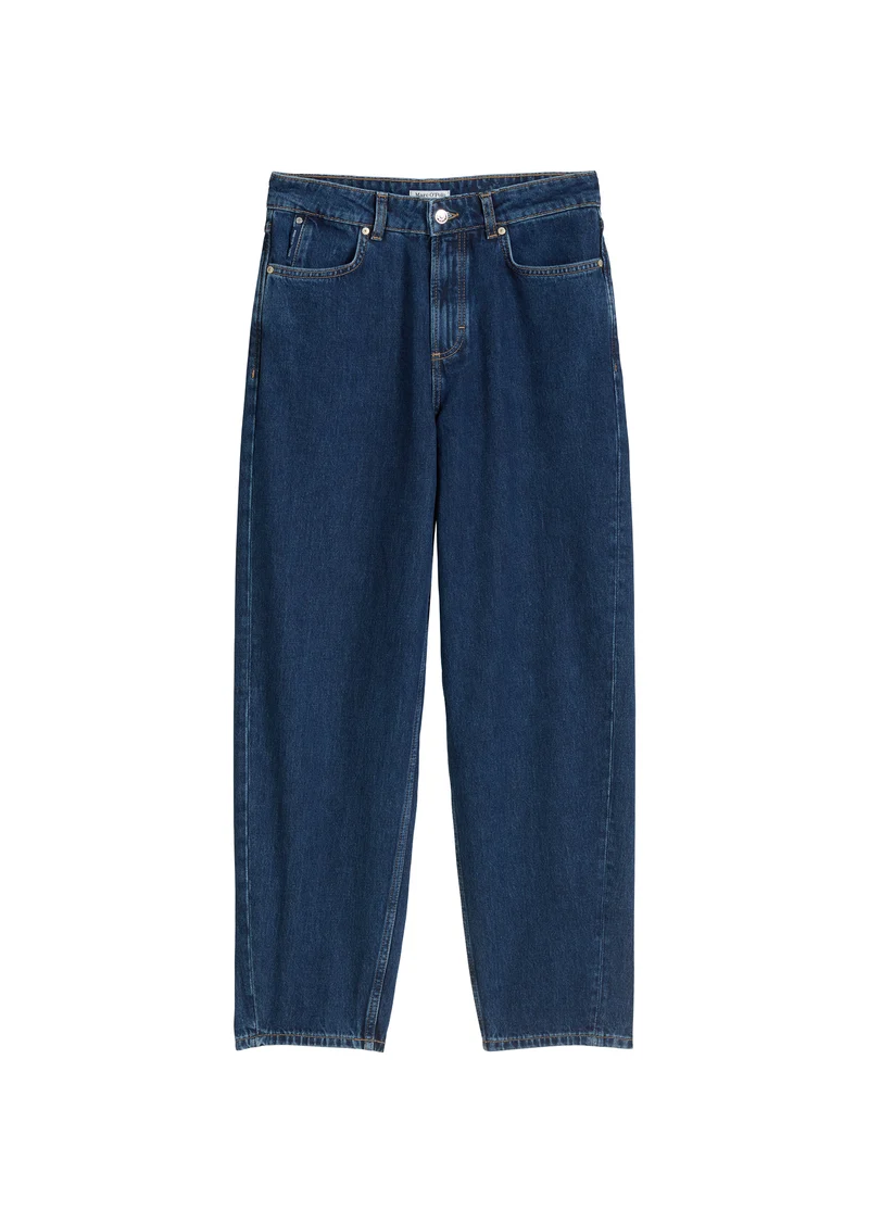 Denim Trousers, High Waist, Barrel, Dark Blue_Multi_46
