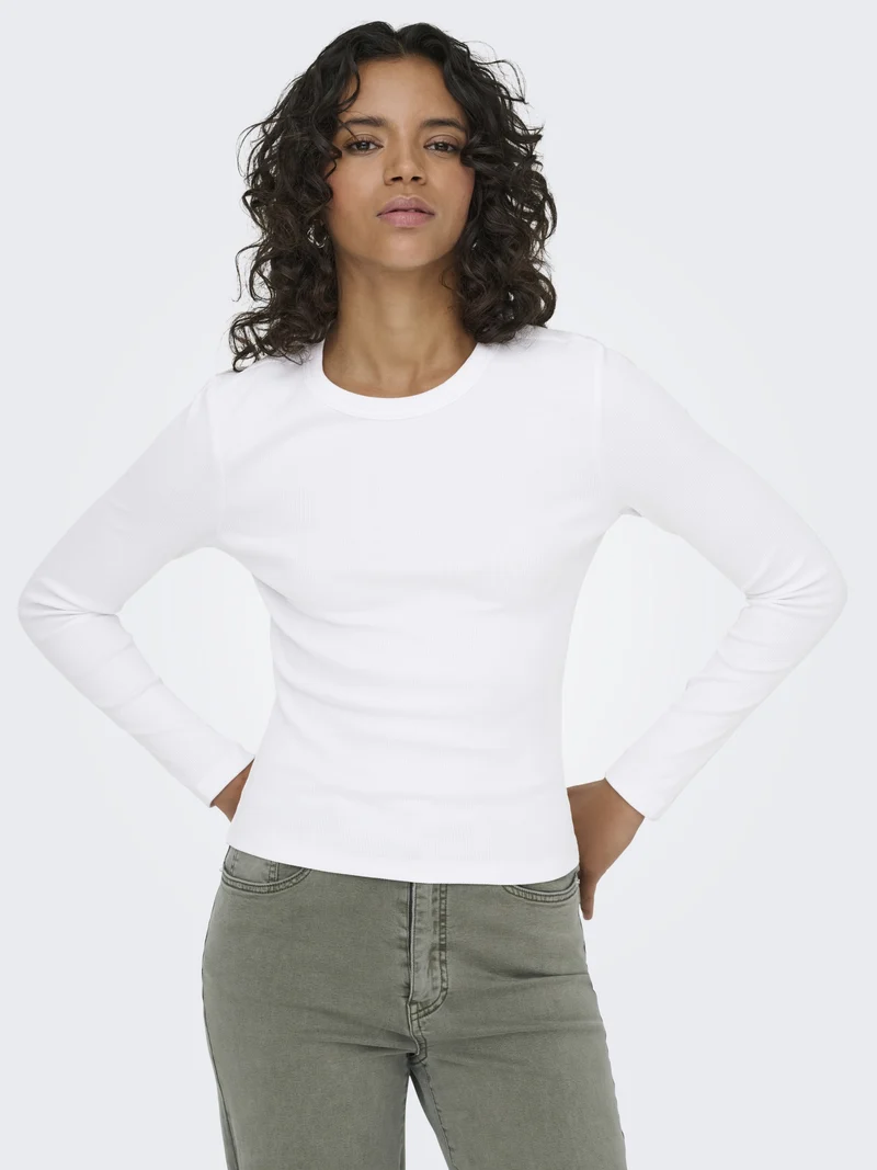 ONLVAL L/S O-NECK TOP JRS, Bright White