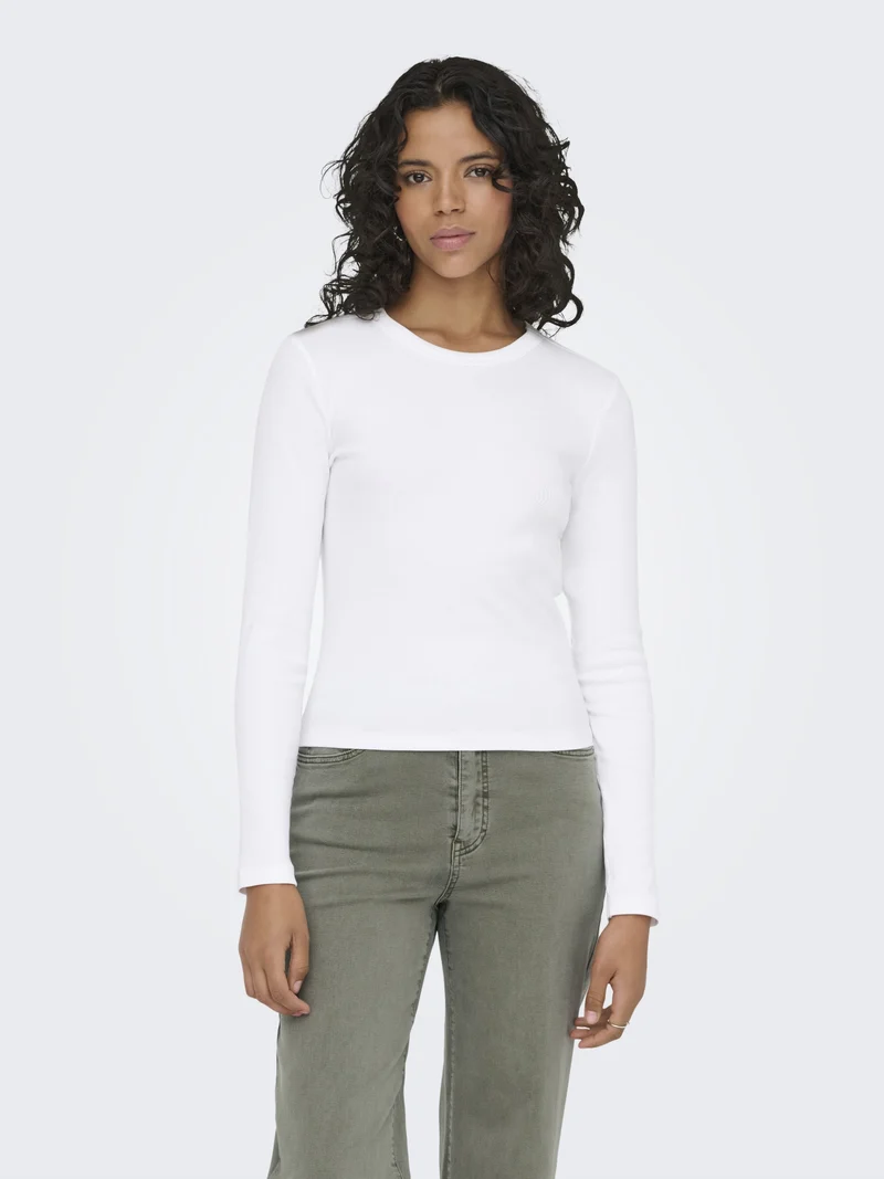 ONLVAL L/S O-NECK TOP JRS, Bright White