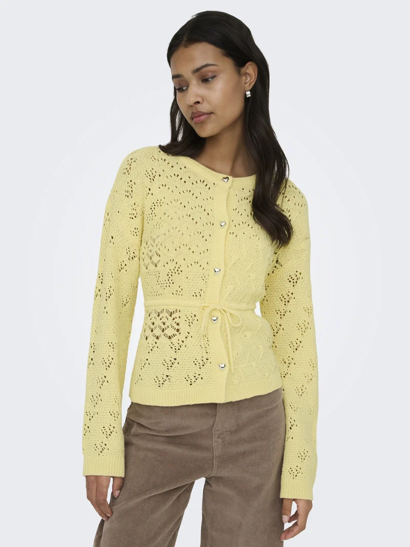 ONLELKE LIFE LS CARDIGAN CC KNT, Sunlight/SIlver Heart Button