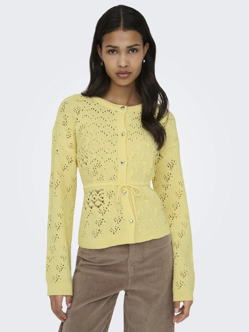 ONLELKE LIFE LS CARDIGAN CC KNT, Sunlight/SIlver Heart Button