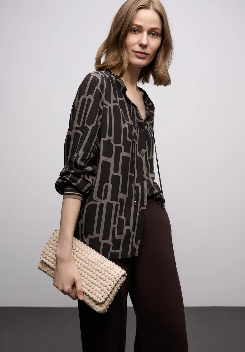 LTD QR Tunic blouse w tapes AO, darkest brown