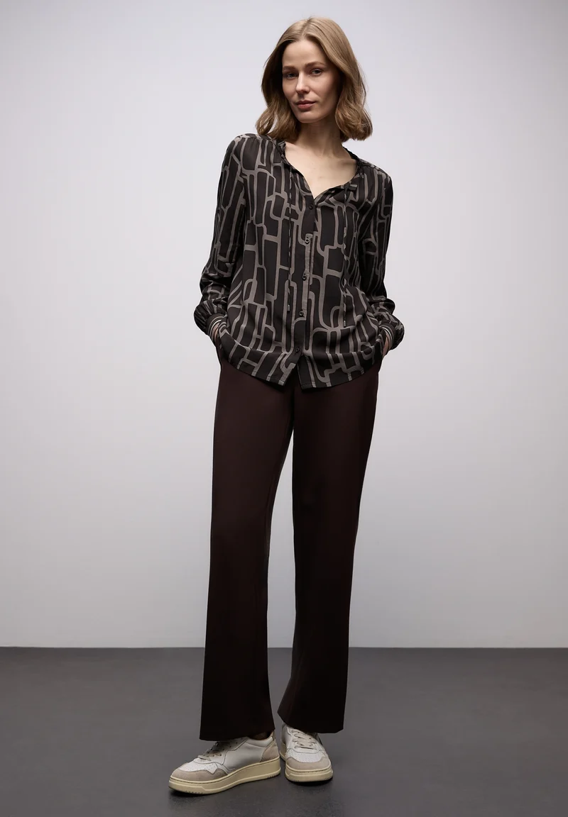 LTD QR Tunic blouse w tapes AO, darkest brown
