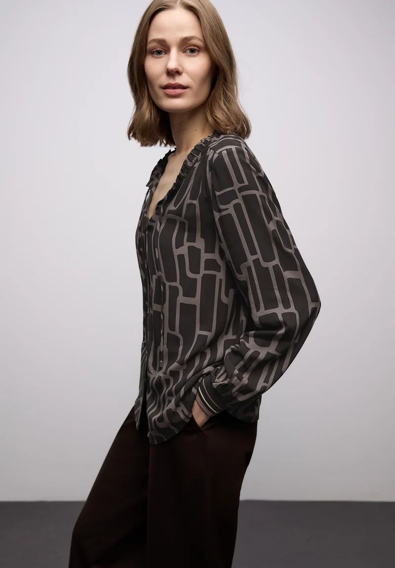 LTD QR Tunic blouse w tapes AO, darkest brown
