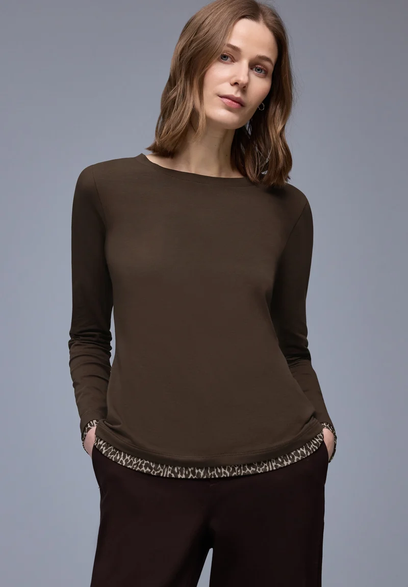 shirt w.printed mesh cuffs, molten earth