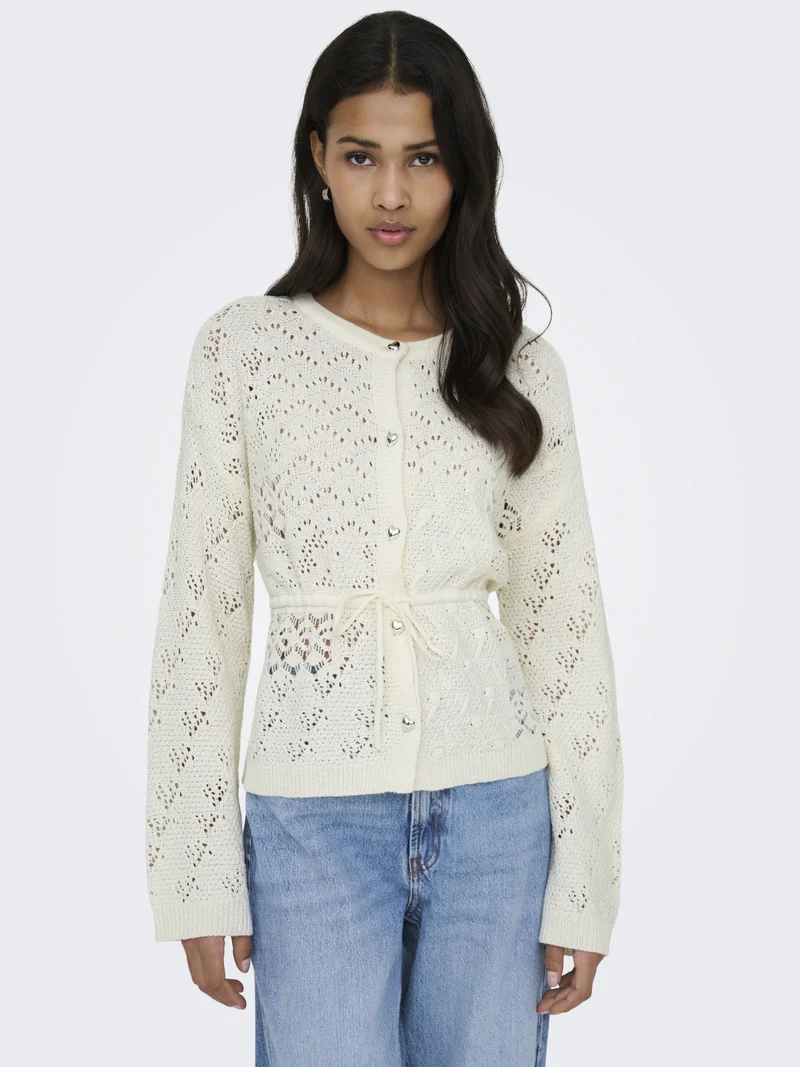 ONLELKE LIFE LS CARDIGAN CC KNT, Birch/SIlver Heart Button