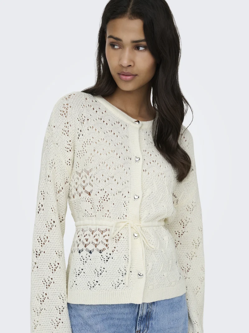 ONLELKE LIFE LS CARDIGAN CC KNT, Birch/SIlver Heart Button