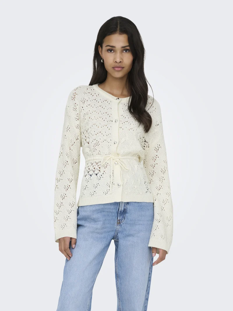 ONLELKE LIFE LS CARDIGAN CC KNT, Birch/SIlver Heart Button