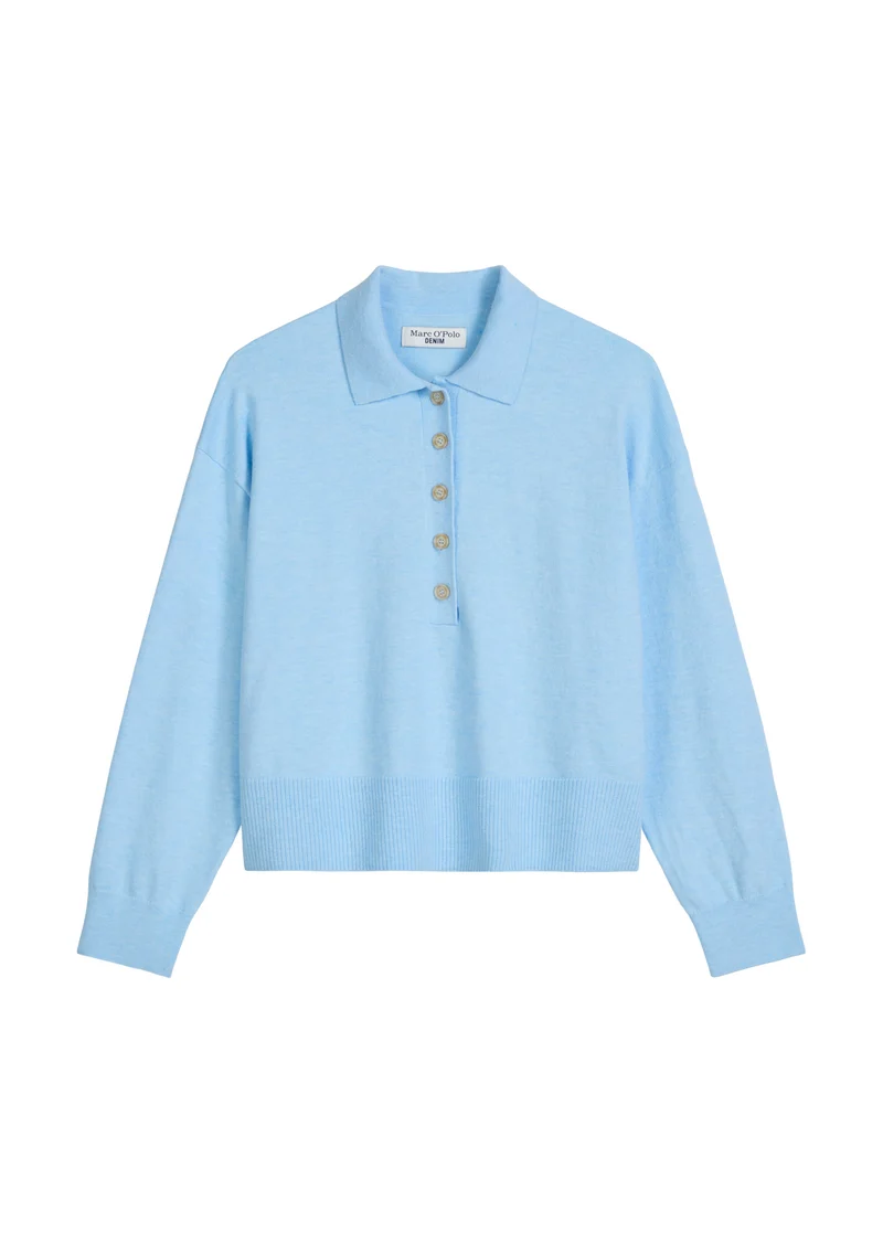 Knit Polo Pullover, Longsleeve, But, Light Blue Melange_02