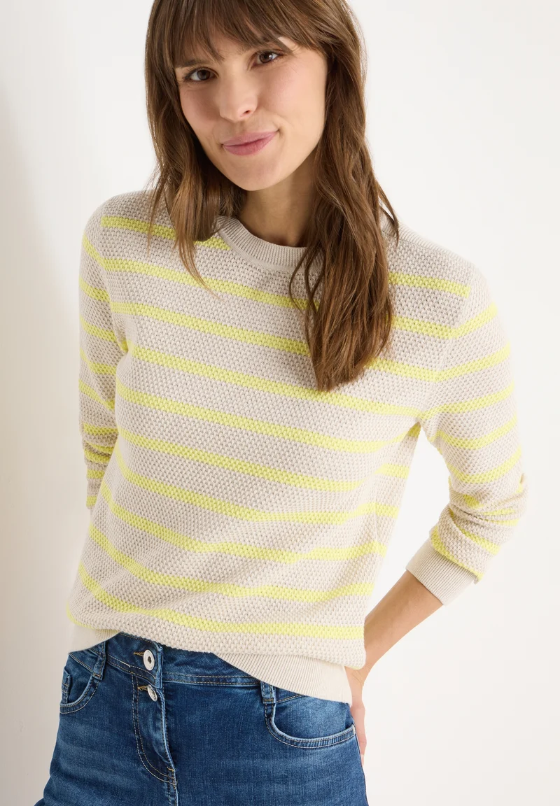 TOS_Structure stripe Roundneck, iced yellow