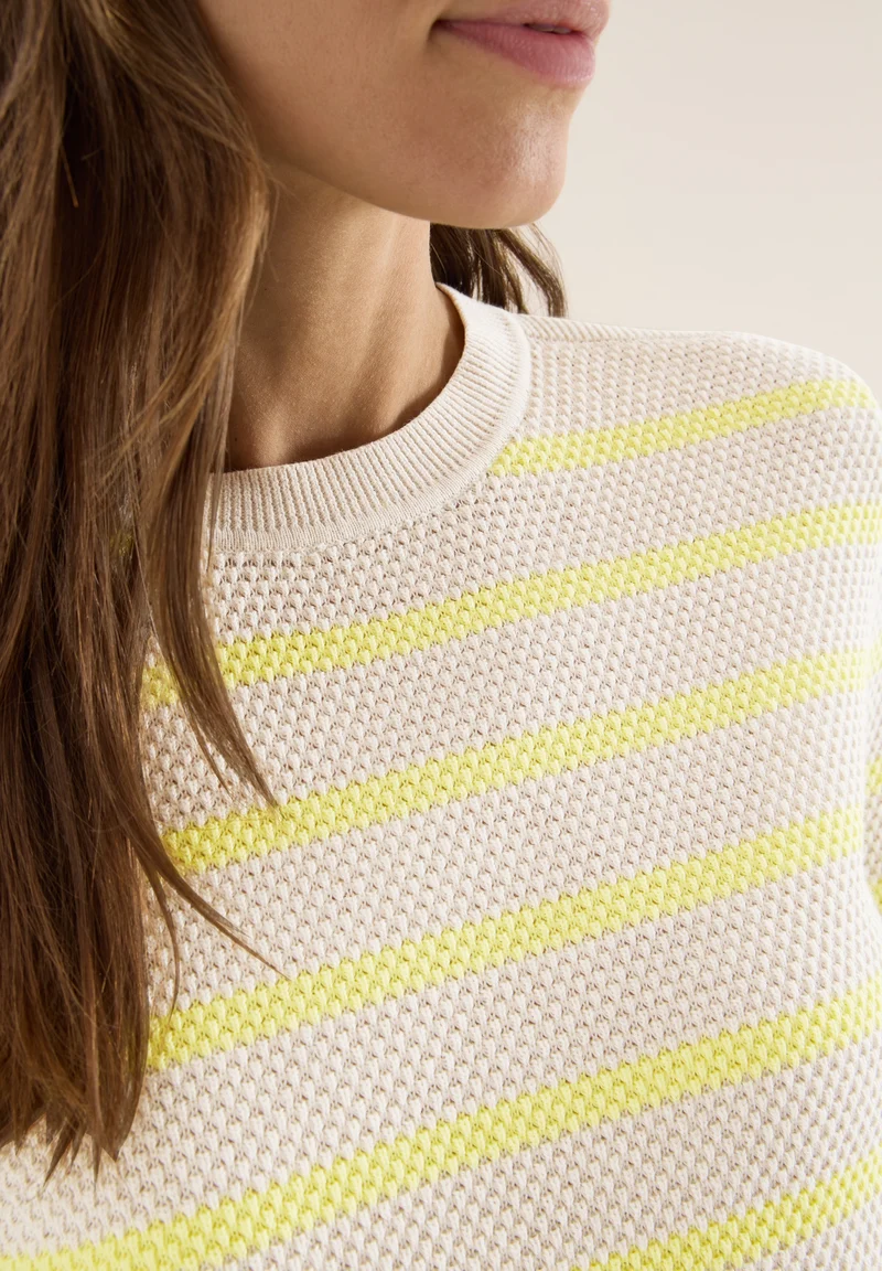 TOS_Structure stripe Roundneck, iced yellow