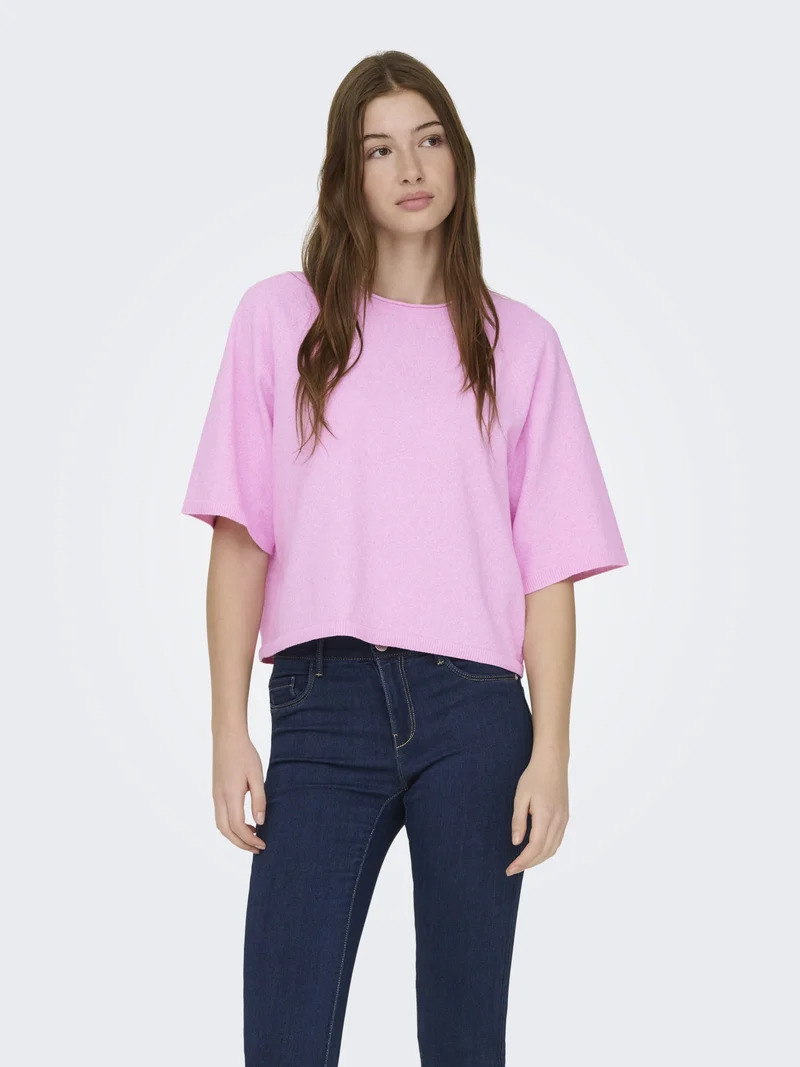 ONLLOYAL 2/4 O-NECK KNT NOOS, Super Pink/Melange