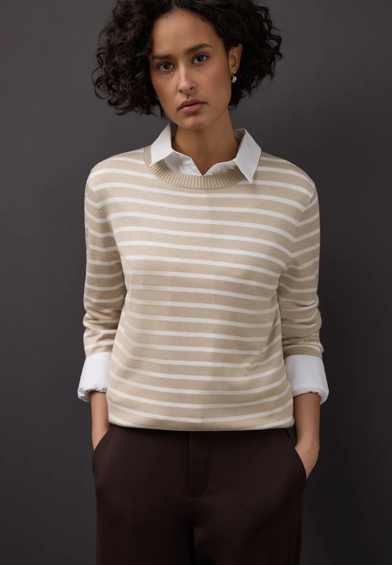LTD QR_ basic sweater stripes, cotton beige
