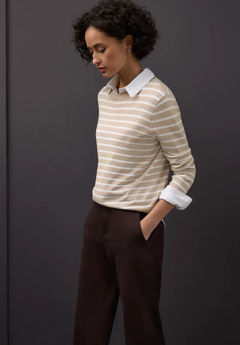LTD QR_ basic sweater stripes, cotton beige