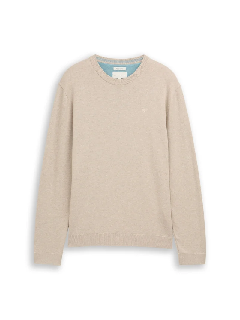 basic crewneck knit, cashew beige melange