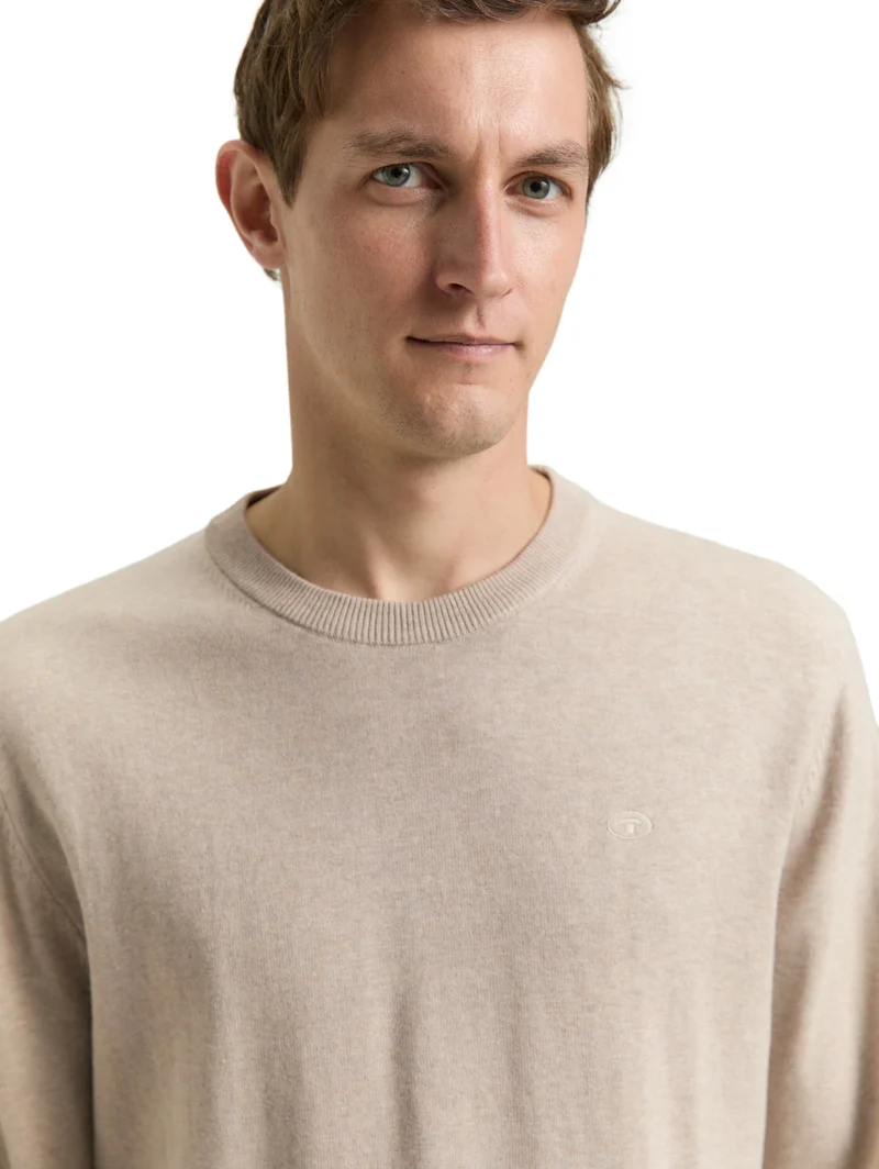 basic crewneck knit, cashew beige melange
