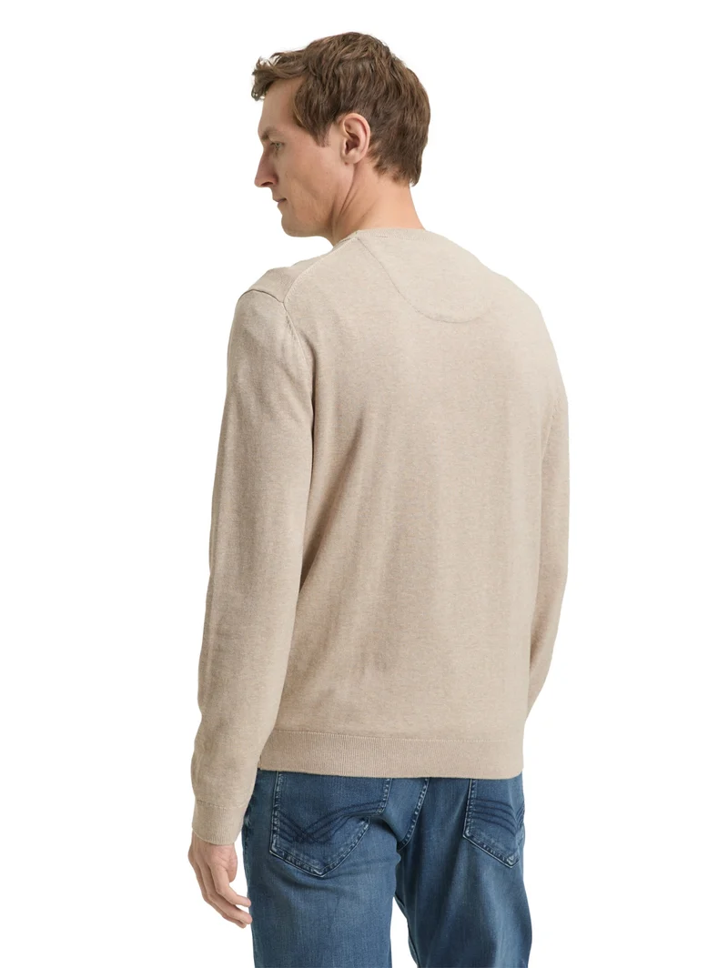 basic crewneck knit, cashew beige melange