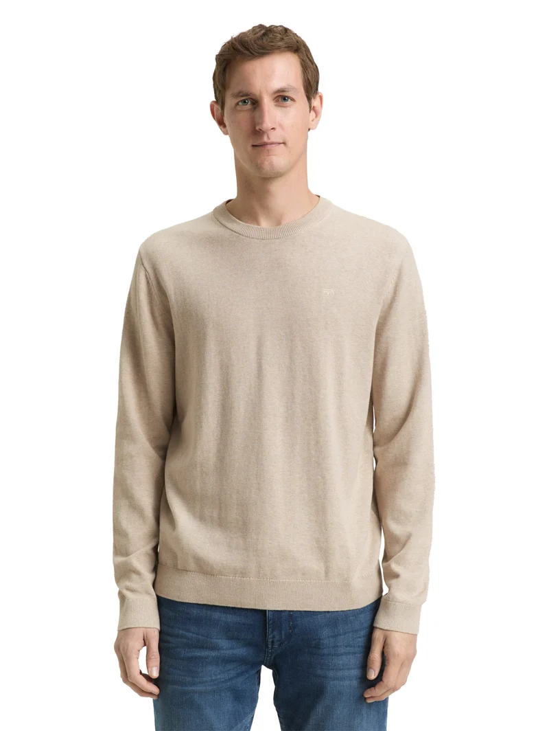 basic crewneck knit, cashew beige melange