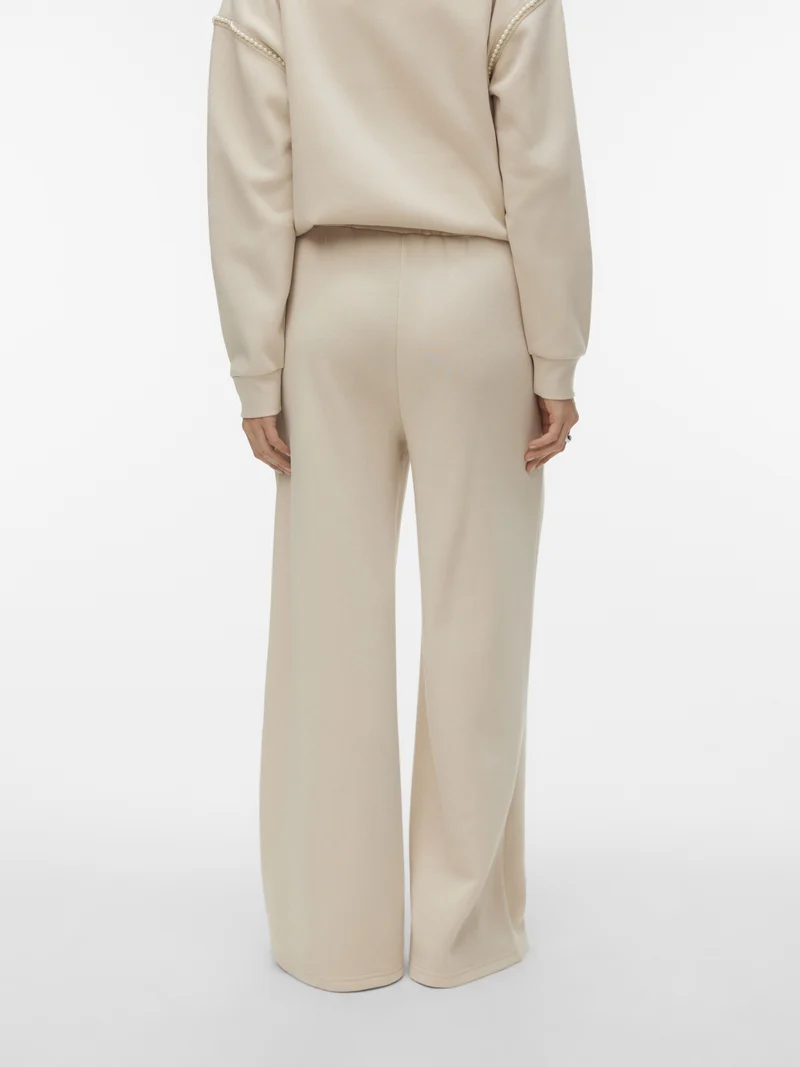 VMDAISY PEARL SWEAT HW WIDE PANT JR, Pumice Stone/W. PEARLS ON POCKET