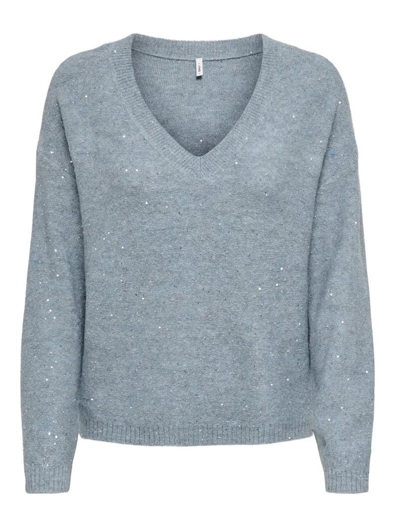 ONLARIZONA LS SEQUINS V-NECK PUL KN, Arona/Melange/Silver Sequins