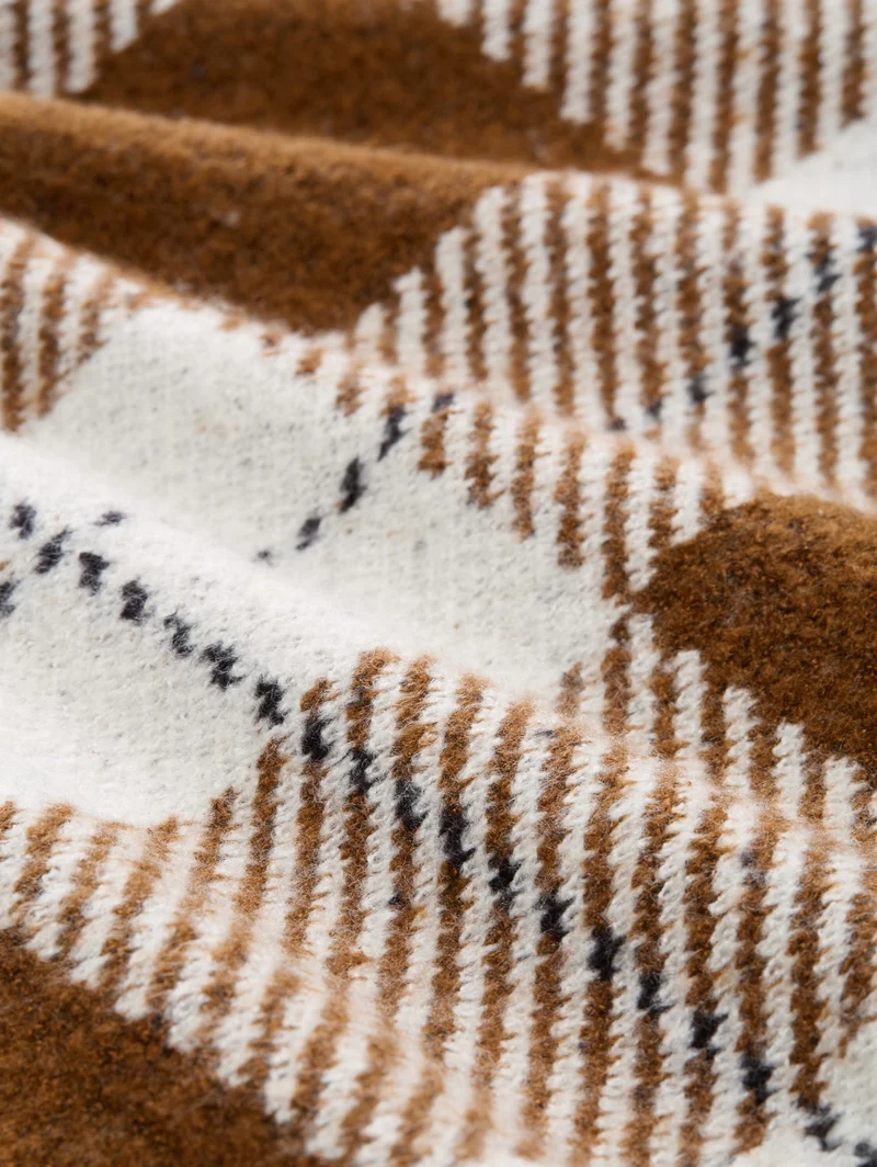 cosy check knitted jacket, brown offwhite big check