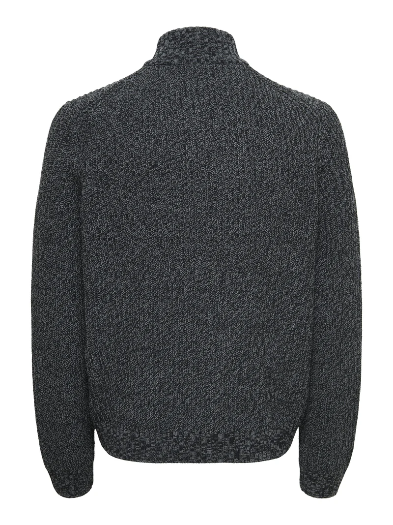 ONSJOIN REG LS HIGH NECK KNIT CAMP, Black/GREY PINSTRIPE