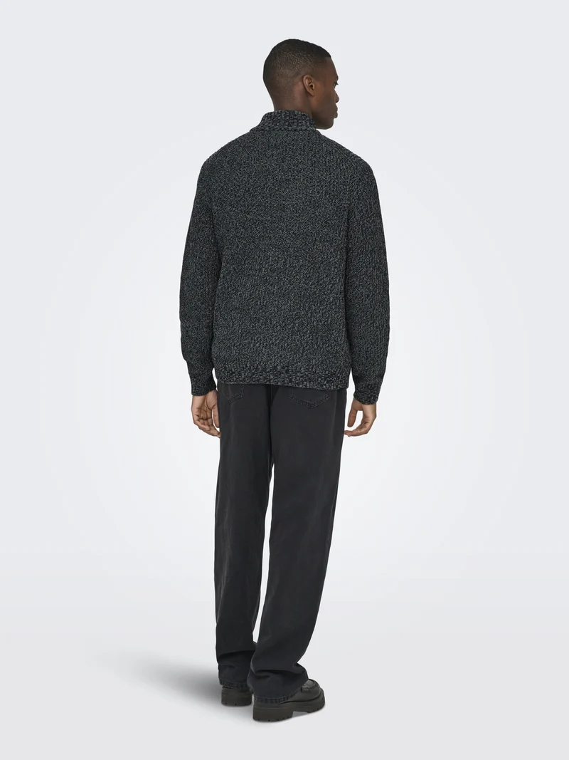 ONSJOIN REG LS HIGH NECK KNIT CAMP, Black/GREY PINSTRIPE