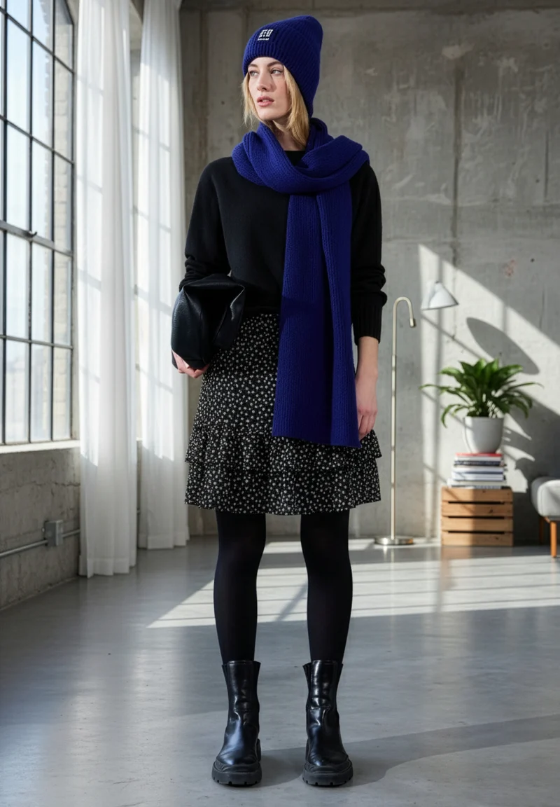 Chiffon skirt_AOP, Black