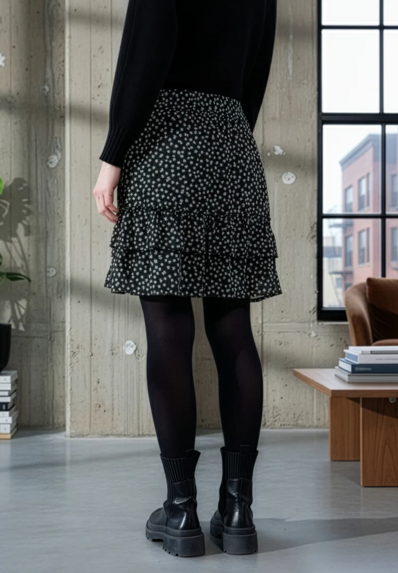 Chiffon skirt_AOP, Black