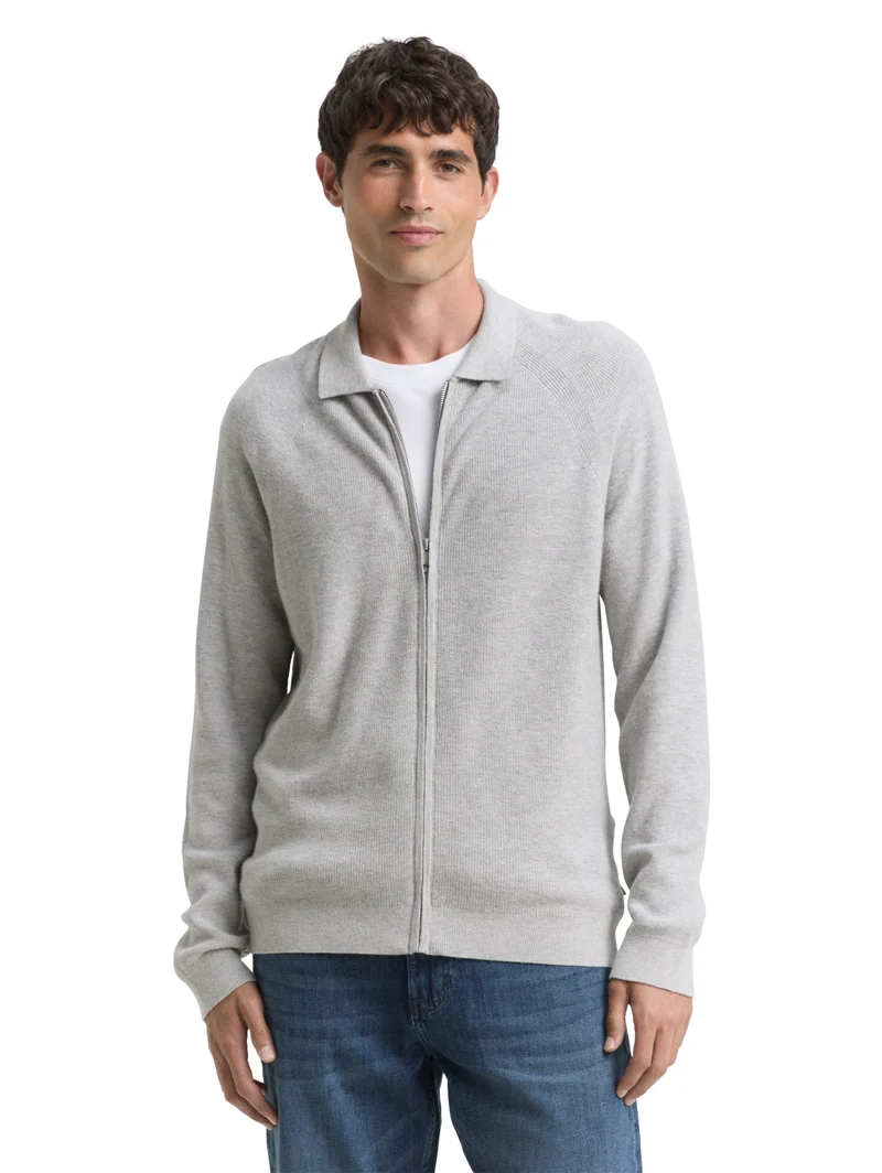 soft knit zip jacket, Light Soft Grey Melange