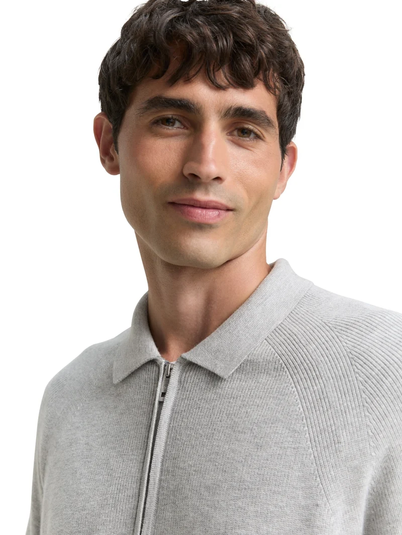 soft knit zip jacket, Light Soft Grey Melange