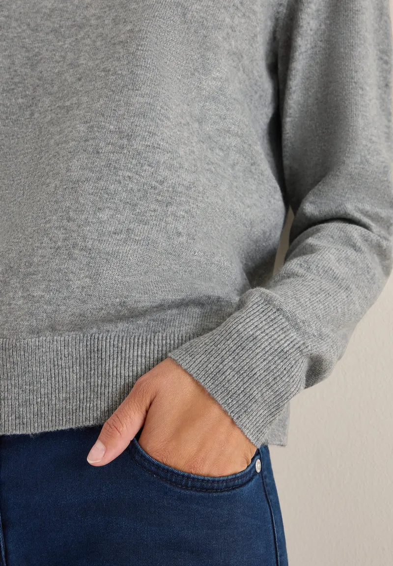 NOS_Basic cosy round neck, sporty grey melange