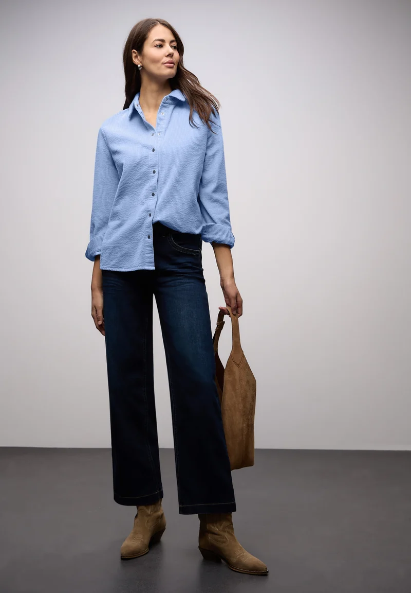 Corduroy longblouse w pressbut, frosted blue