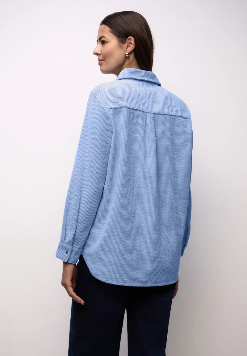 Corduroy longblouse w pressbut, frosted blue
