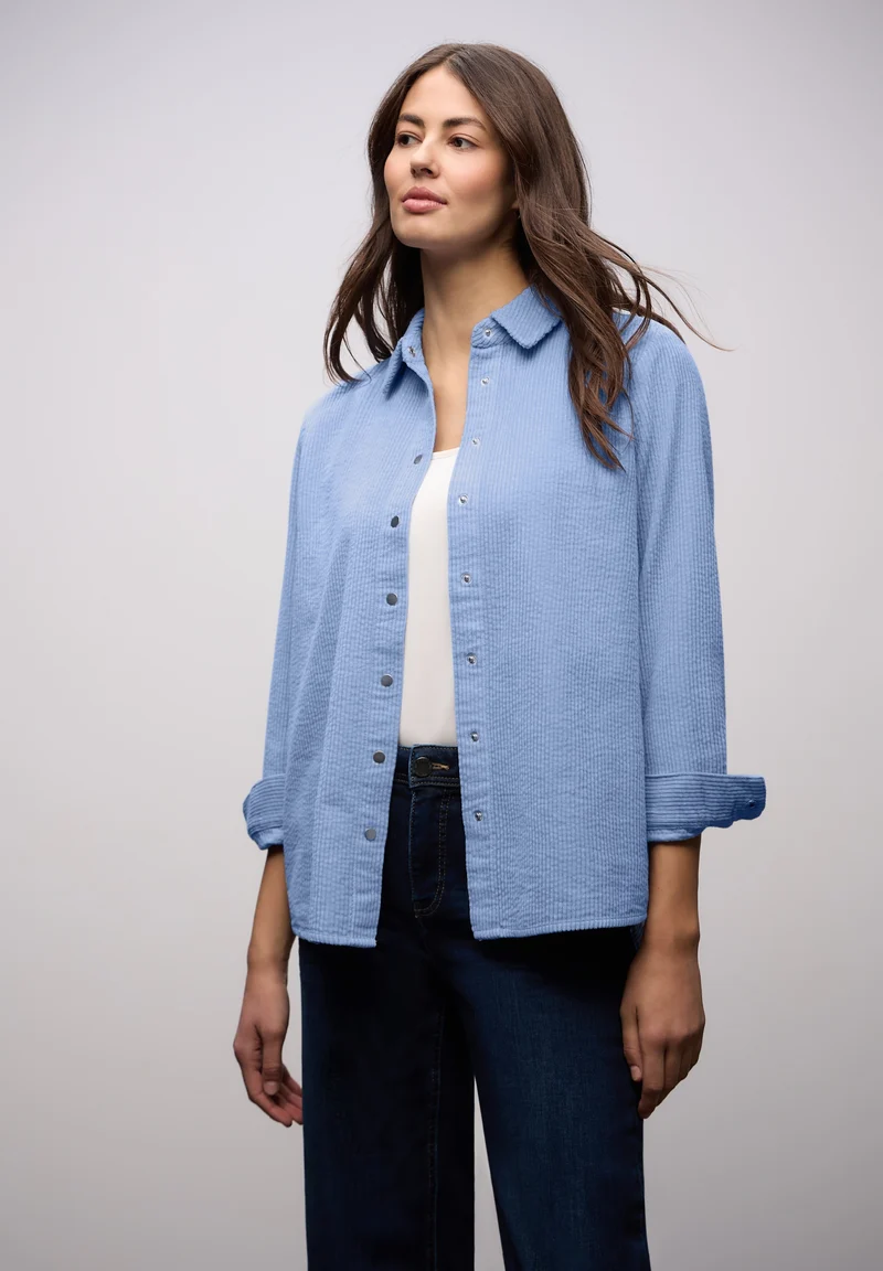 Corduroy longblouse w pressbut, frosted blue
