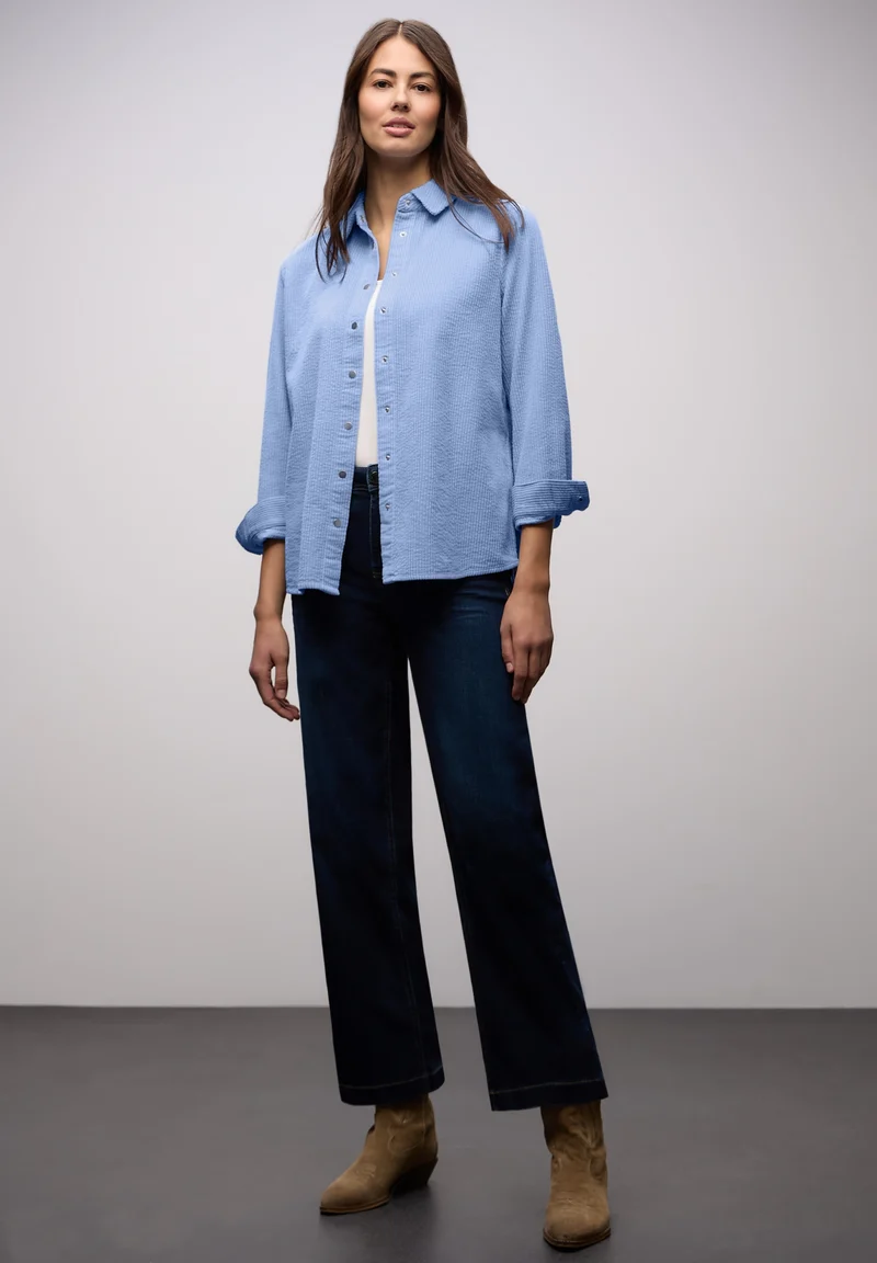Corduroy longblouse w pressbut, frosted blue